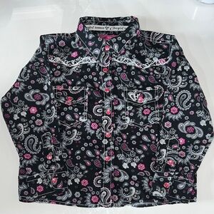 Chic Kids Button Down Shirt in Black and Pink Paisley
